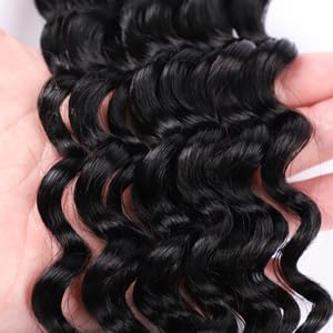 Human Braiding Hair Deep Wave Bulk Human Hair Boho Hair For Braiding No Weft 100g (1Pack-2Bundles) 100% Human Hair Micro Braiding Hair For Bohe Braids (16inch, Natural Black)