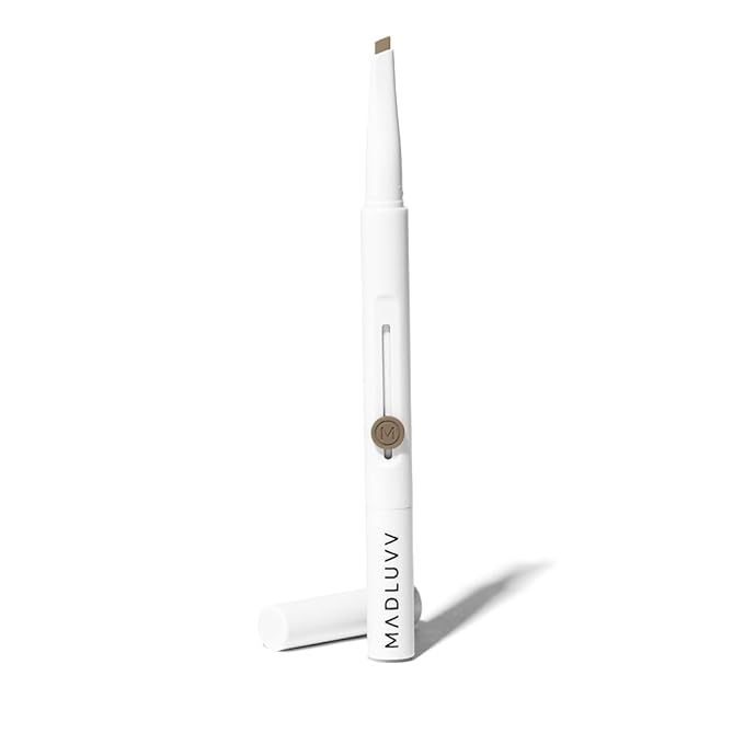 MADLUVV Exacto Brow Pencil for Flawless, Long Lasting, Realistic Brows with Dual-Ended Design Featuring Retractable Blade Tip for Precise Hair Like Detail and Blending Brush - Taupe