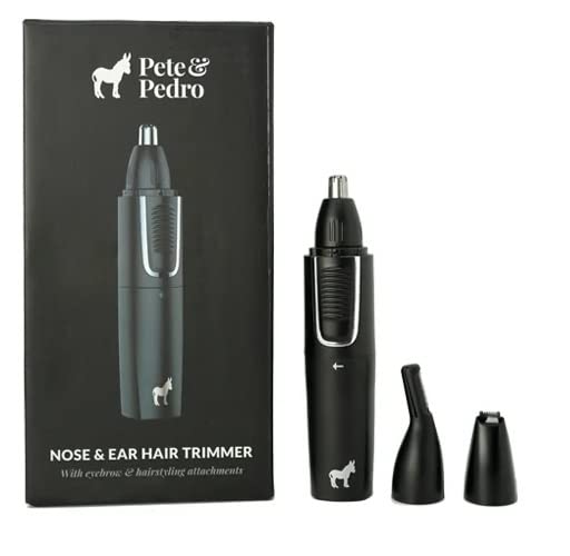 Pete & Pedro Nose & Ear Hair Trimmer – Clipper Has 3 Attachments for Nose/Ear, Eyebrows Trimming, & Facial Hair Detailing | Men & Women, Stainless Steel, Wet/Dry, USB | As Seen on Shark Tank