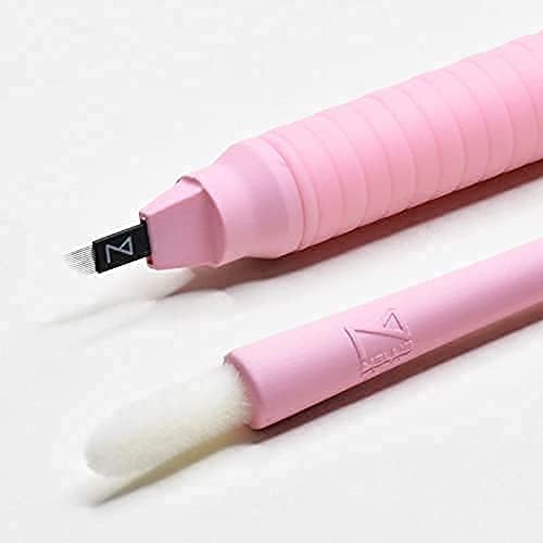 M PACK OF 10 Mellie's Signature Microblading Disposable Pen - Sterilized Blade - Comfortable Rubber Grip With Pigment Sponge (C12 .18mm, Pink)
