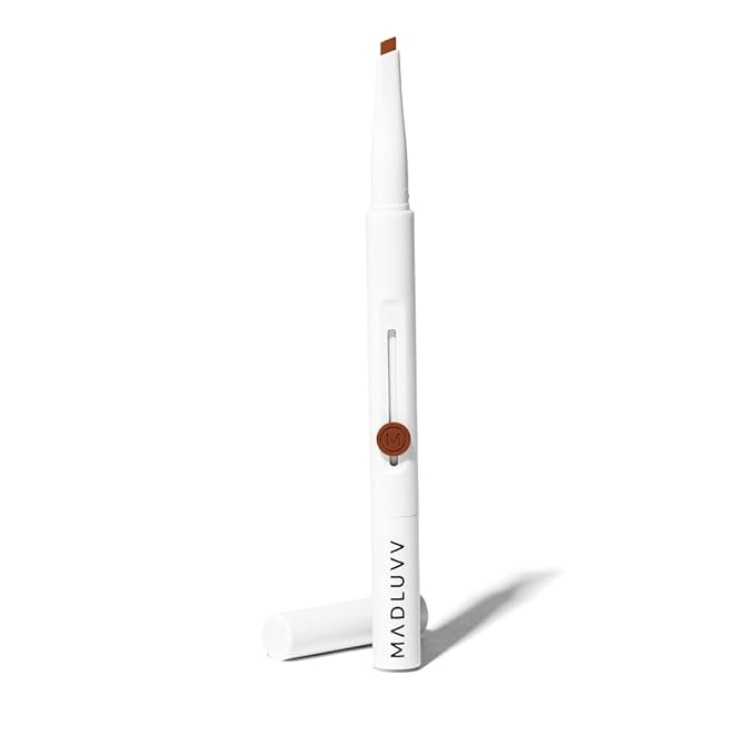 MADLUVV Exacto Brow Pencil for Flawless, Long Lasting, Realistic Brows with Dual-Ended Design Featuring Retractable Blade Tip for Precise Hair Like Detail and Blending Brush - True Red