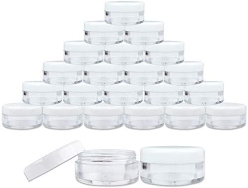 Beauticom 50 Piece 5g/5ml Round Acrylic Clear Jars with Lids for Cosmetics, Lotion, Creams, Make Up, Beads, Charms, Rhinestones, Accessories and Much More! (White Lid)