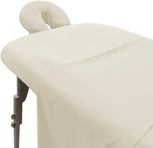LONDON LINENS Pack of 2 Soft Microfiber Massage Table Sheets 3 Piece Set - Includes Massage Table Cover, Massage Fitted Sheet, and Massage Face Rest Cover (Cream)