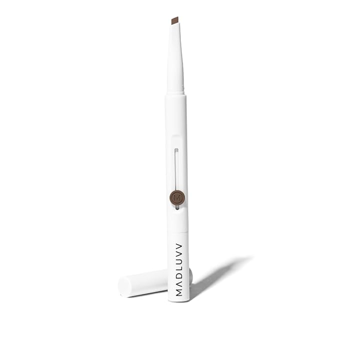 MADLUVV Exacto Brow Pencil for Flawless, Long Lasting, Realistic Brows with Dual-Ended Design Featuring Retractable Blade Tip for Precise Hair Like Detail and Blending Brush - Medium Brown