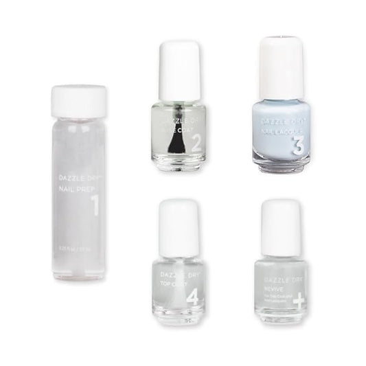 Dazzle Dry Mini Kit 4 Step System - Checkmate - A full coverage pastel blue. Semi-sheer cream. (5 Piece Kit / 5 Manicures)