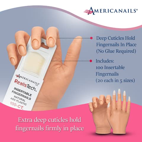Americanails RealisTech Ultra Lifelike Silicone Practice Hand for Acrylic Nails – Nail Tech Training Tool, Flexible Practice Hand, Mannequin Hand with Insertable Nails, Practice Nail Art