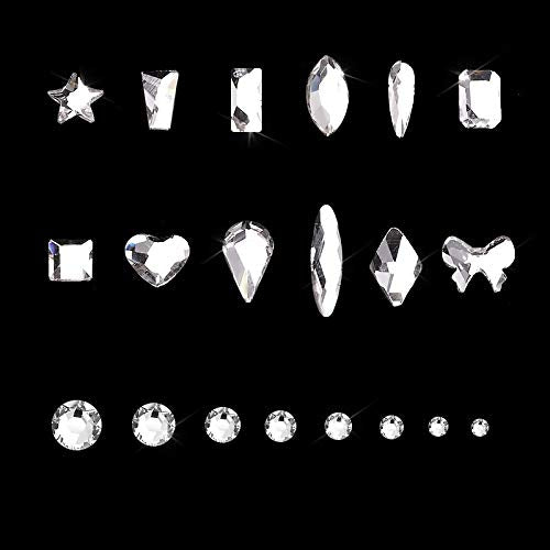 3100Pcs Nail Crystal Rhinestones Kit, Mix Shapes AB Glass, 3D Diamonds Flatback Crystals, with a Drill Pen, Nail Crystal Non Hotfix, Nail Art Decoration(White Rhinestone)