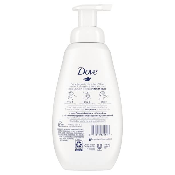 Dove Shower Foam - Foaming Body Wash - Shea Butter With Warm Vanilla - Net Wt. 13.5 FL OZ (400 mL) Per Bottle - Pack of 2 Bottles