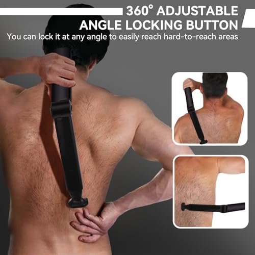 ZOMU Ultimate PRO Back Shavers for Men Body Shaver with Adjustable Extreme Reach Handle, Body Groomers Men's Electric Back Shaver with Nose Hair Trimmer Set and 2 Shock Absorber Flex Heads（Black）