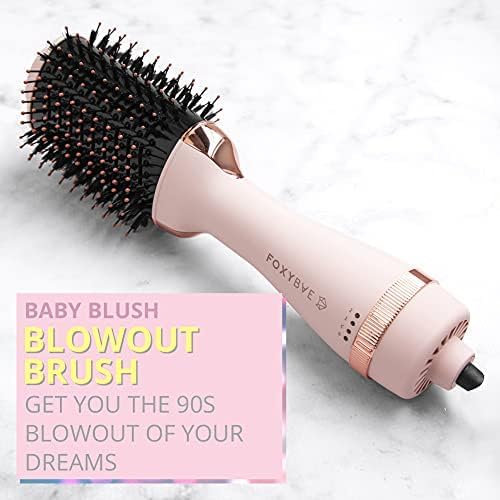 FoxyBae Blowout Hair Dryer Brush 75mm - Ceramic Tourmaline Hot Air Brush for Styling, Curling, and Volumizing - All-in-One Tool (Blush)