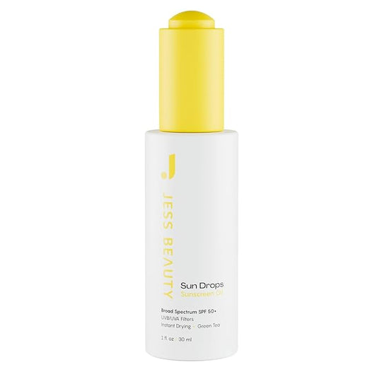 JESS BEAUTY | Face Sunscreen Sun Drops SPF 50 Skin Care Oil with Camellia Sinensis & Squalane | Skincare Fast Drying 1 fl. oz