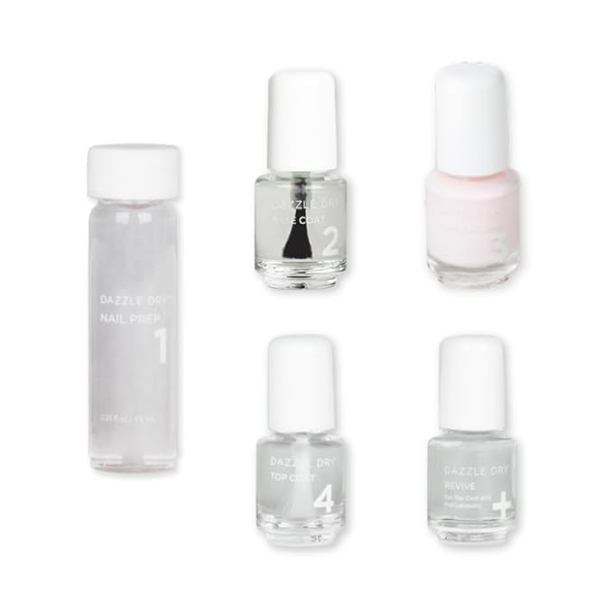 Dazzle Dry Mini Kit 4 Step System - At First Blush - A pale, subtle off-white pink. Full coverage cream. (5 Piece Kit / 5 Manicures)