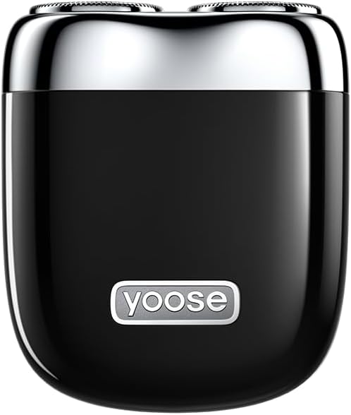 yoose Mini Electric Shaver, Alloy Portable Travel Shavers, Cordless Shaving, USB-C Rechargeable Electric Razor for Men, Dry Shave, IPX7 Waterproof, Detachable Head, Easy Cleaning, Black