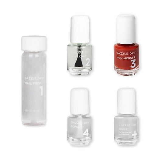 Dazzle Dry Mini Kit 4 Step System - Ember - A burnt red with subtle orange undertones. Full coverage shimmer. (5 Piece Kit / 5 Manicures)