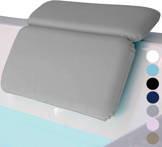 GORILLA GRIP Bath Pillow for Tub, Improved Suction Cups, Luxury Bathtub Pillows, Headrest for Neck and Back Support, Relaxing Home Spa, Hot Tubs and Bathroom Essentials, Gifts for Women, 2 Panel Gray