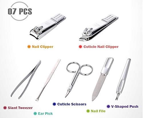 Korean Nail Clipper! Mother of Pearl Three Seven (777) Premium Quality Gift Travel Manicure Grooming Kit Nail Clipper Set (4112MP), Made in Korea, Since 1975 (Chrome)