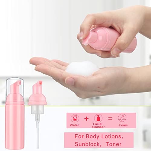 70 Pcs 2 oz Plastic Foam Soap Dispensers Refillable Lash Shampoo Bottles with Pump Mini Eyelash Cleaning Foam Bottle Dispenser for Refillable Travel Cosmetics (Pink)