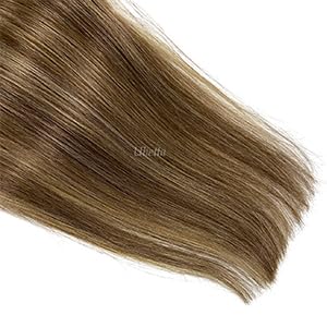 Sew In Real Human Hair Extensions, 12 Inch 80G Weft, Ombre Chocolate Brown Balayage Blonde Highlights, Hand Tied Weft Hair Bundles