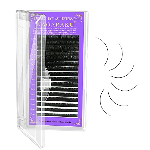 NAGARAKU 5 Trays Eyelash Extensions Individual Lashes 0.12mm C curl 11/12/13/14/15mm in 1 pack Classic Matte Black Natural Professional Faux Mink 16 rows