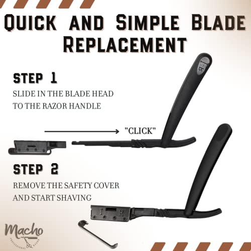 Professional Disposable Straight Razors for Men - Blade Holder with 100 Stainless Steel Razor Blade Heads - Features a Safety Lock & Blade Guard for Barbers, Shaving, and Grooming by Better Barber