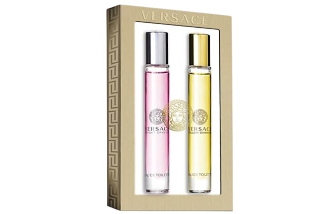Versace Bright Crystal & Yellow Diamond Perfumes for Women – Mini Travel Spray Gift Set – 0.33 Ounce Each