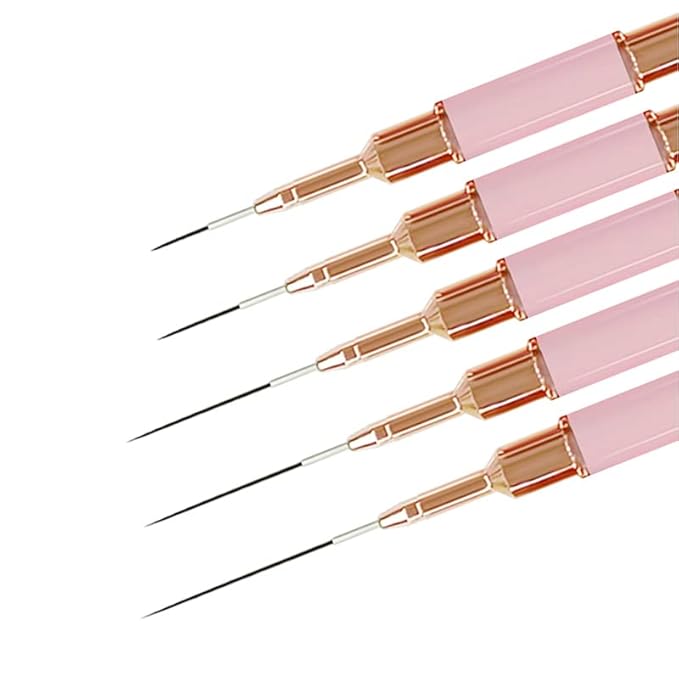 Nail Art Liner Brushes Pink Set,Double-End Nail Art Brushes 10 Heads Striping Liner Brush For Long Lines Detail Thin Nail Art Brush Metal Handle Striper Brushes for Valentine's Day or Birthdays Gift