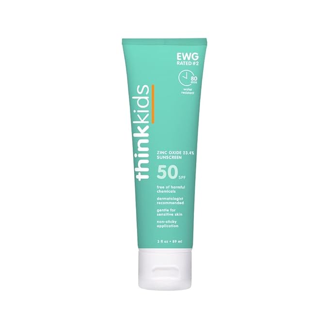 Thinkkids SPF 50+ Mineral Sunscreen, 3 oz + Thinkkids SPF 30 Clear Zinc Oxide Sunscreen, 3 oz, Water Resistant, Broad Spectrum UVA/UVB Sun Protection