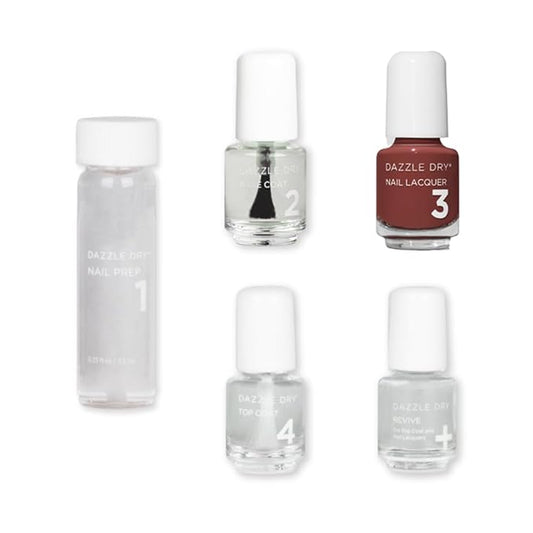 Dazzle Dry Mini Kit 4 Step System - Cinnamon Spice - A cozy muted red. Full-coverage cream. (5 Piece Kit / 5 Manicures)