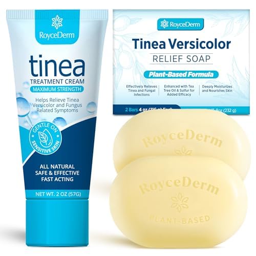 Tinea Versicolor Relief Cream & Soap: Clinically Proven Treatment for Tinea Versicolor, Athlete’s Foot, Ringworm, and Fungal Skin Conditions – Soothes, Cleanses, and Restores Skin Health