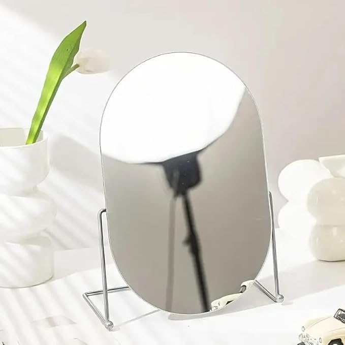 Vanity Desk Table Mirror Makeup Mirror for Desk, Adjustable Rotation Vintage Oval Tabletop Gold Make Up Mirrors for Women