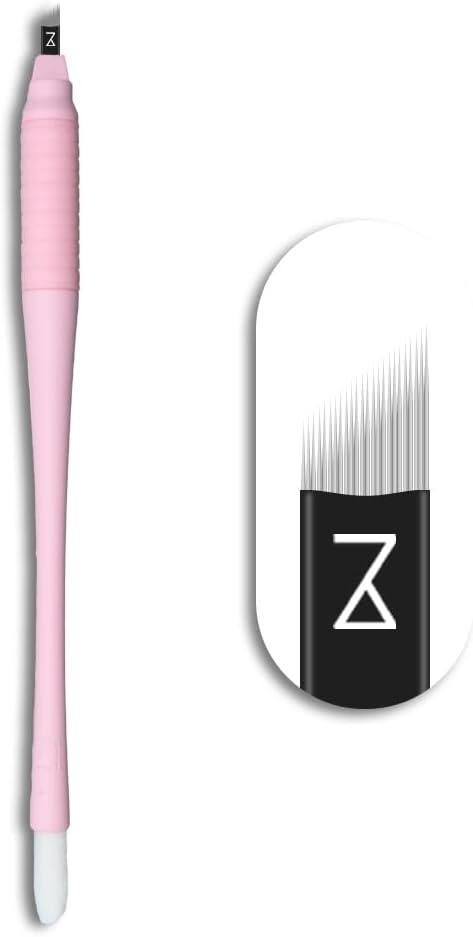 M PACK OF 10 Mellie's Signature Microblading Disposable Pen - Sterilized Blade - Comfortable Rubber Grip With Pigment Sponge (Pink, C12 .15mm)