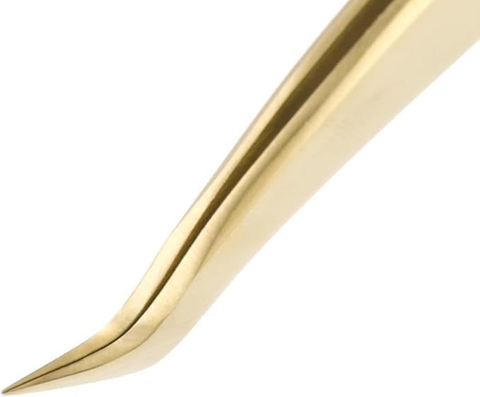 NAGARAKU Tweezers for Eyelash Extensions Gold Curved Angled Volume Cluster Eyelashes easy Fanning Premade Fans Tweezers Stainless Steel Precision Light （N-04）