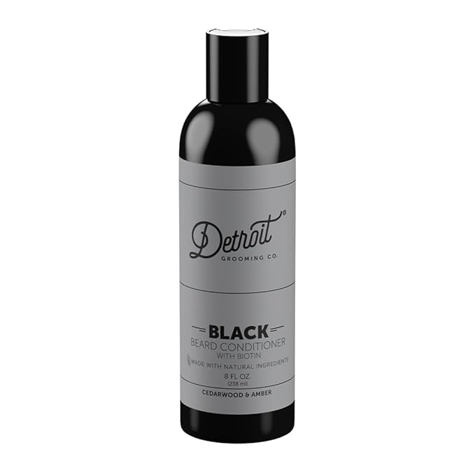 Detroit Grooming Co. Beard Conditioner with Apple Extract & Aloe Vera – Softening, Detangling, and Hydrating Beard Conditioner – Black Edition (Cedarwood & Amber) - 8oz