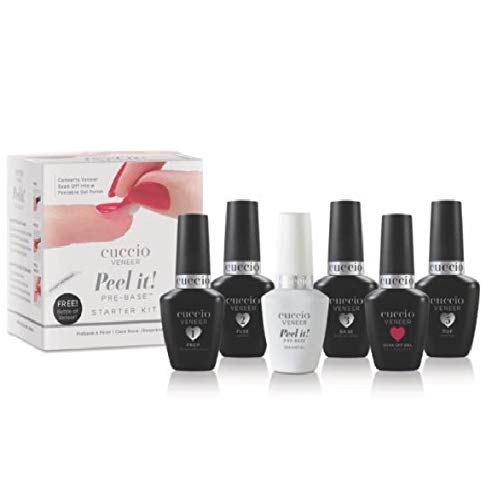 Cuccio Veneer Peel It! Pre-Base Starter Kit – 6-Piece Gel Polish Set – Includes Prep, Fuse, Peel It! Pre-Base, Base, Top Coat, and Heart & Seoul Color – 13 mL Each