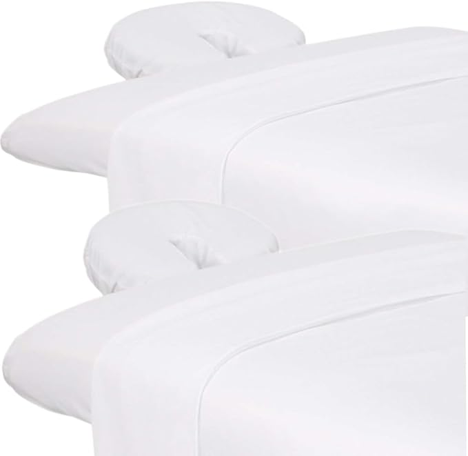 Glarea Microfiber Massage Table Sheet Set 2 Pack with 2 Face Cover, 2 Flat Sheets and 2 Fitted Sheets (White - 2 Sets, Massage Table)