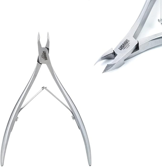 LUCANUS C type Cuticle Cutter Stainless Steel Cuticle Nippers with Hand-Sharpen Blades Cuticle Clippers for Nail Care Pedicure Manicure Nail Tools (Silver)