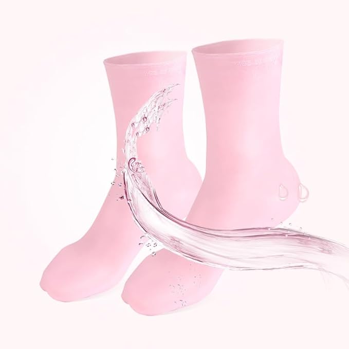 MoyRetty 3 Pairs Silicone Moisturizing Socks,Silicone Socks for Dry Cracked feet Women,Long Size,Spa Gel Socks Foot Care After Pedicure,High Elastic & Anti Slip(Pink & Beige & White)