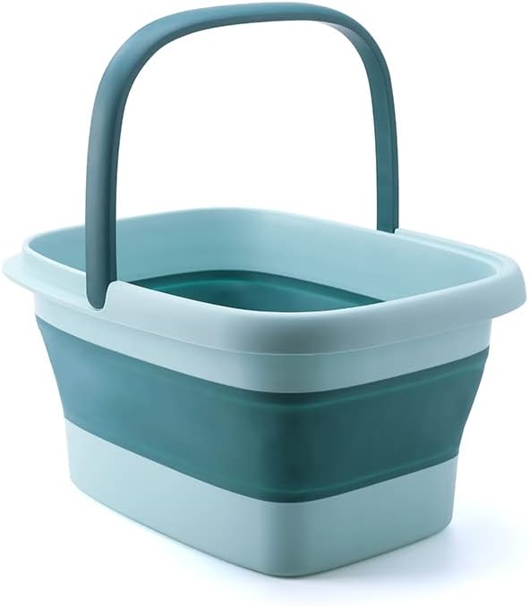 AllSett Health Collapsible Foot Bath – Advanced Foot Soaking Tub with Portable Design and Handle, Compact and Lightweight Foot Soak with Acupressure Points - Green, Blue