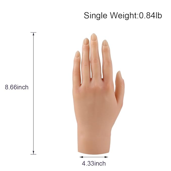 KnowU Silicone Practice Hand for Acrylic Nails, Left Hand, 1 Count, French Style, Solid Pattern, Full Well Tips, Glossy Finish, Almond Shape, 1 Set, 1 Piece