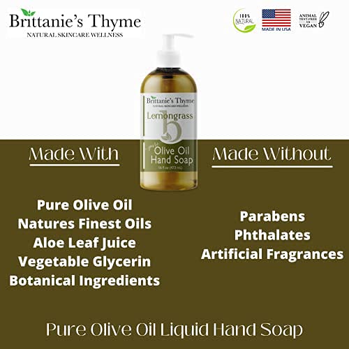 Brittanie’s Pure Castile Liquid Soap Refill, Lemongrass, 16 Ounce 3 Pack | Dish Soap, Hair & Body, Home, Gentle and Pure, Made with Natural Luxurious Oils, Vegan & Gluten Free Non-GMO
