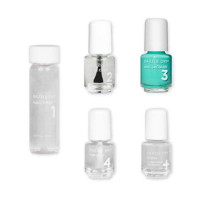 Dazzle Dry Mini Kit 4 Step System - Coastal Cabana - A bright semi-sheer aquamarine. Semi-sheer cream. (5 Piece Kit / 5 Manicures)