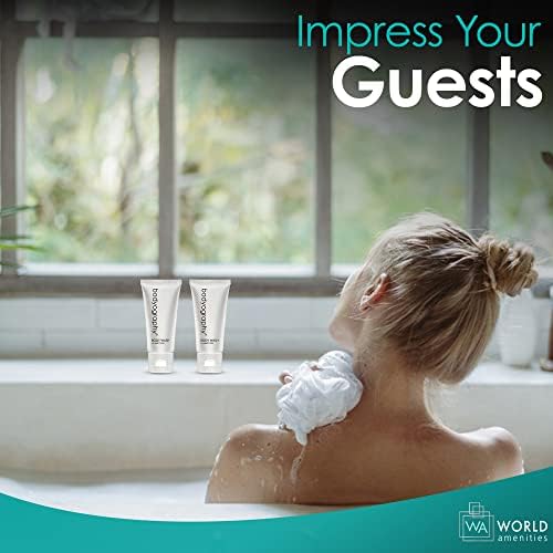 Bodyography blanc- Bulk Body Wash | 1.4oz | Vanilla White Tea, Mini Travel Size Toiletries (100% Recyclable Tube with Flip Top Cap) Hotel Amenities, Suitable for All Skin Types