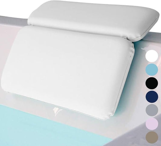 GORILLA GRIP Bath Pillow for Tub, Improved Suction Cup Bathtub Pillows, Headrest for Neck and Back Support, Relaxing Home Spa, Hot Tubs and Bathroom Essentials, Gifts for Mom, White