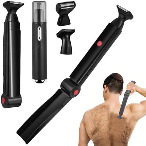 ZOMU Ultimate PRO Back Shavers for Men Body Shaver with Adjustable Extreme Reach Handle, Body Groomers Men's Electric Back Shaver with Nose Hair Trimmer Set and 2 Shock Absorber Flex Heads（Black）
