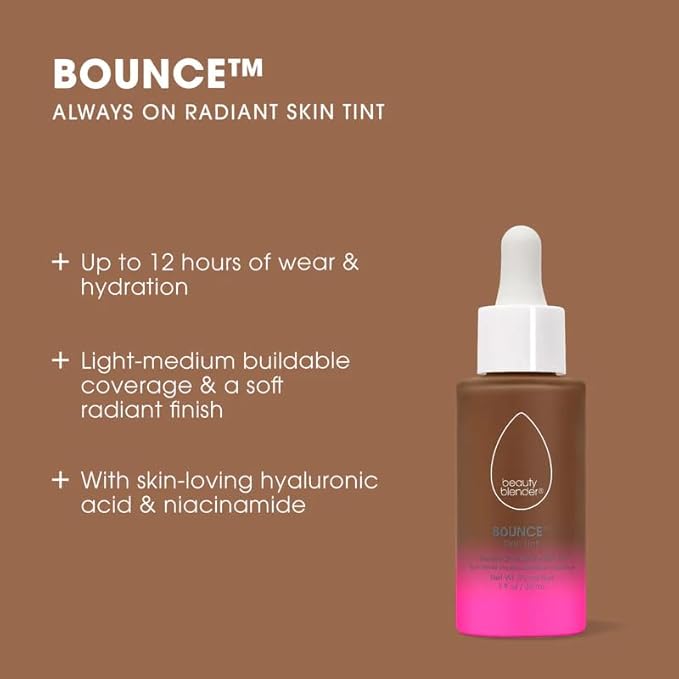 Beautyblender 12-Hour Always on Radiant Skin Tint, Breathable Serum Foundation Stays Put for All Day Long Wear, Infused with Hyaluronic Acid & Niacinamide, Tan 5