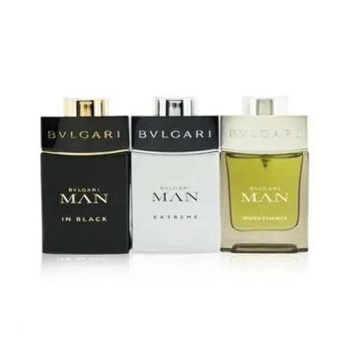 Bvlgari Man Collection Set by Bvlgari for Men - 3 Pc Gift Set 0.5oz Man in Black EDP Spray, 0.5oz Wood Essence EDP Spray, 0.5oz Glacial Essence EDP Spray