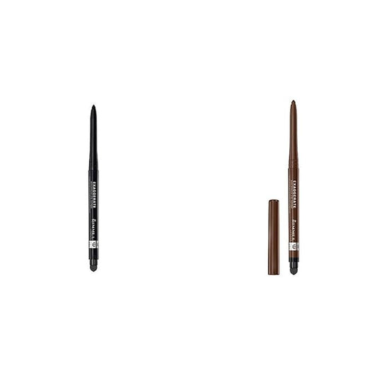 Rimmel Exaggerate Eye Definer - Blackest Black & Rich Brown, Waterproof, Long Lasting, Easy Twist Up, Self-Sharpening Eye Color Pencil, Pack of 2