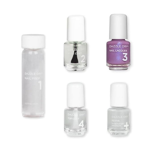 Dazzle Dry Mini Kit 4 Step System - Tropical Twilight - A warm semi-sheer purple with a blue flash glitter. Semi-sheer shimmer. (5 Piece Kit / 5 Manicures)