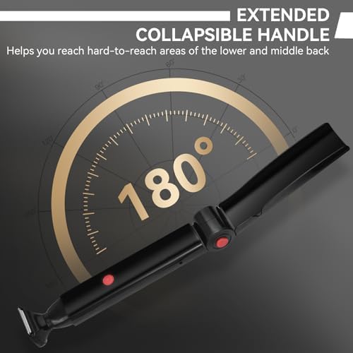 ZOMU Ultimate PRO Back Shavers for Men Body Shaver with Adjustable Extreme Reach Handle, Body Groomers Men's Electric Back Shaver with Nose Hair Trimmer Set and 2 Shock Absorber Flex Heads（Black）
