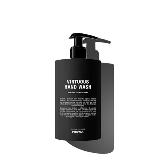 PREVIA Virtuous Hand Wash Nourishing & Hydrating Soap for Dry Skin Lavender & Geranium Essential Oils Vegan Natural Ingredients Gentle Skin Care Soap for Men & Women 16.9 oz